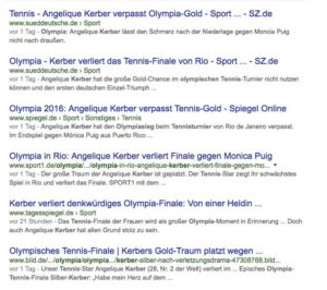 Google Suche "Kerber Olympia Tennis" am 15.08.2016